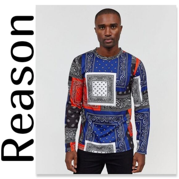 NWT Reason Flag Bandana Print Long Sleeve Tee - Picture 1 of 9
